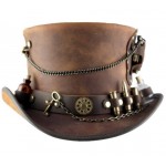 2015 FASHION Large Brown "Timeport" Leather Steampunk Top Hat FOR MENS 
